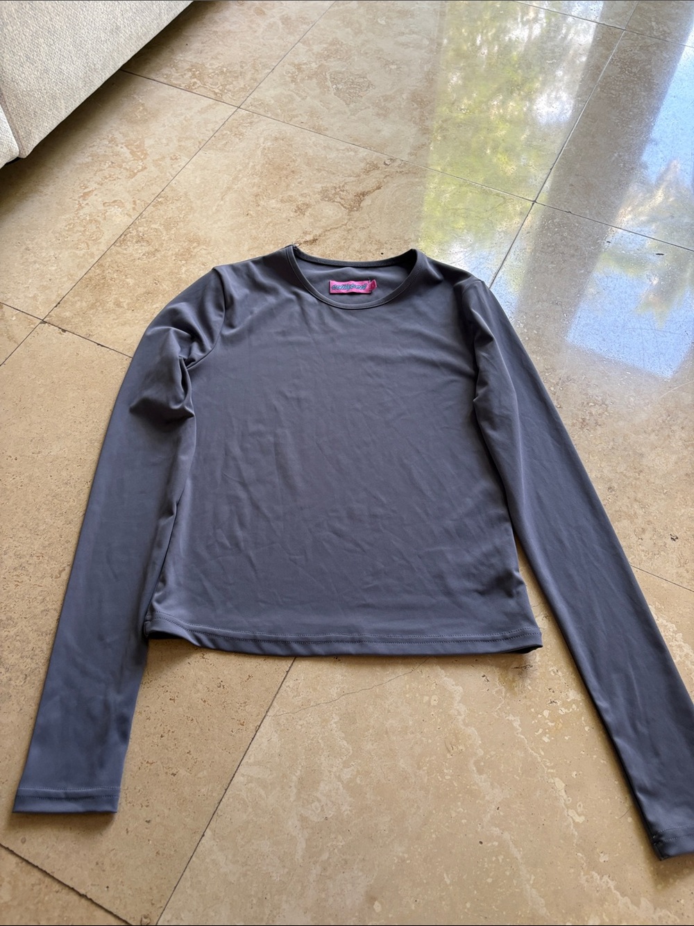 Edikted Gray Crewneck Top with Pink Logo Tag